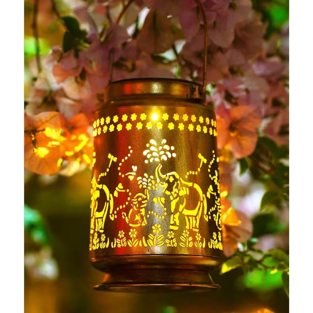 Elephant Solar Lanterns for Garden Decor: Waterproof Hanging Metal Decorations
